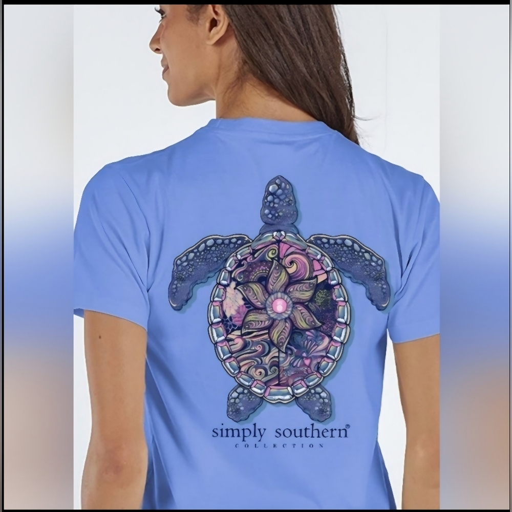 Simply Southern Turtle Tracker Vibrant Short Sleeve Shirt, NWT